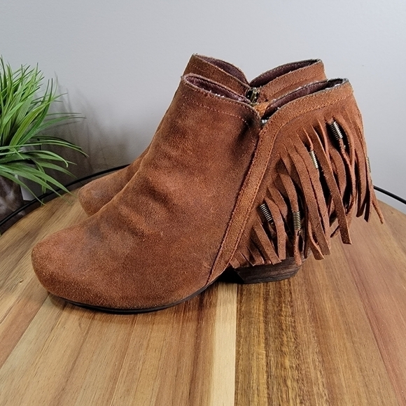 OTBT Folkloric Oiled Suede Fringe Bootie Western ankle boots Boho Size 8 - Picture 4 of 17